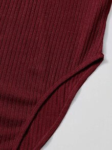 SHEIN EZwear Sweetheart Neck Ruched Front Rib-knit Bodysuit - Burgundy - View 4