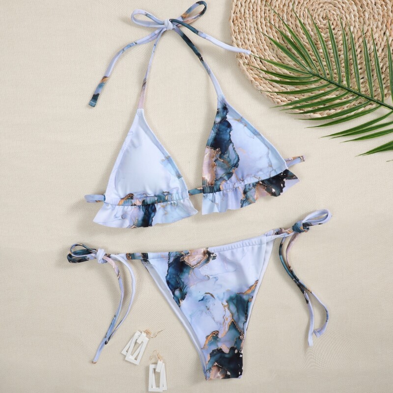 

Water Color Micro Triangle Tie Side Bikini Swimsuit, Multicolor