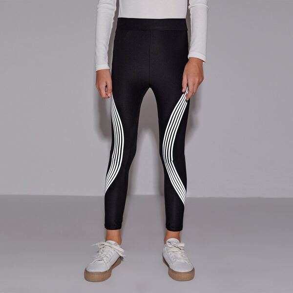 

Girls Striped Leggings, Black