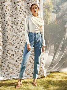 BizChic Solid Asymmetrical Neck Tee Workwear - Beige - View 5