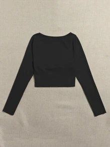 SHEIN Qutie Square Neck Ruched Bust Crop Top - Black - View 2