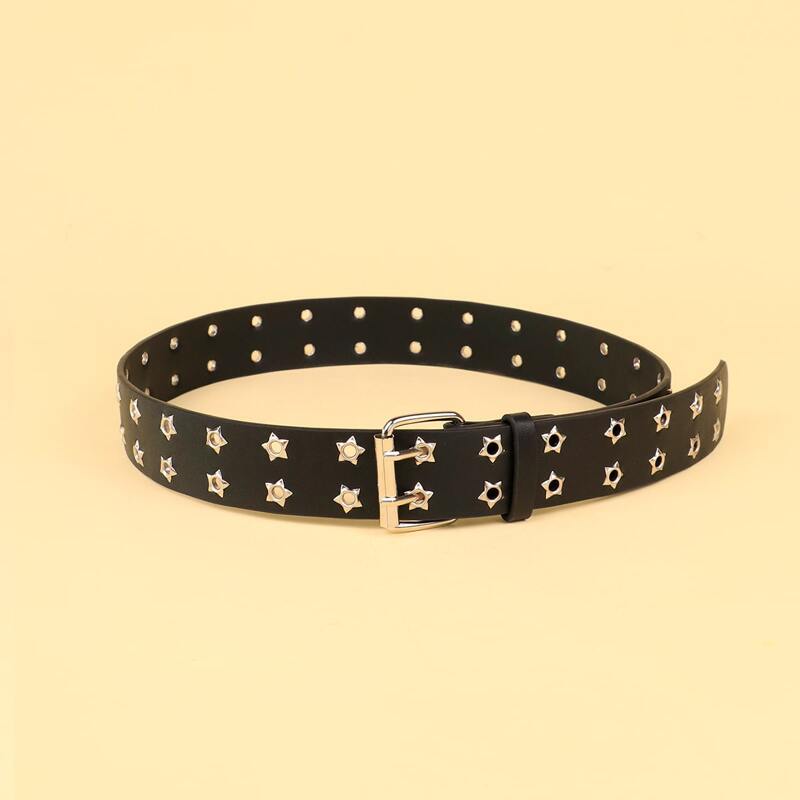 

Star Eyelet Decor Buckle Belt, Black