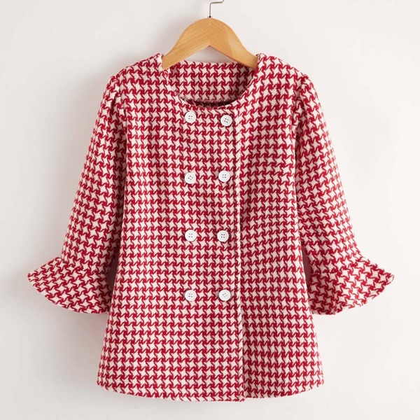 

Двубортное пальто с принтом "хаундстут" для девочек, Красный и белый
