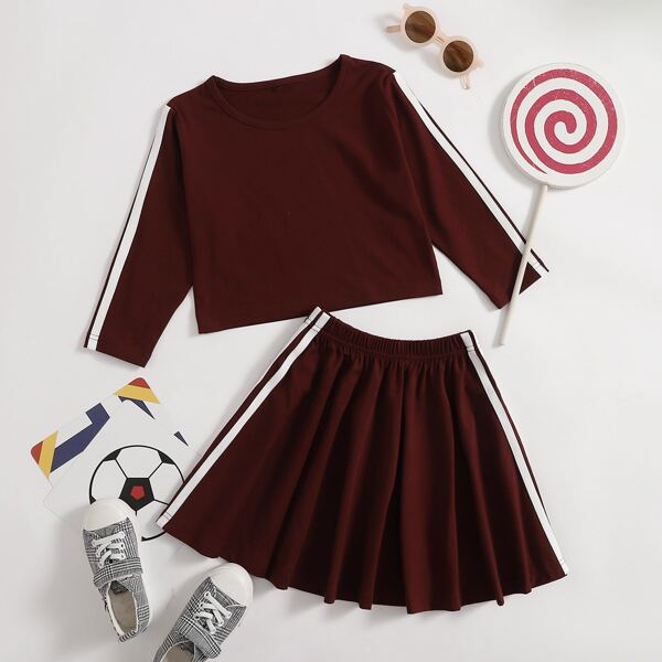 

Toddler Girls Striped Print Tee And Skirt, Maroon