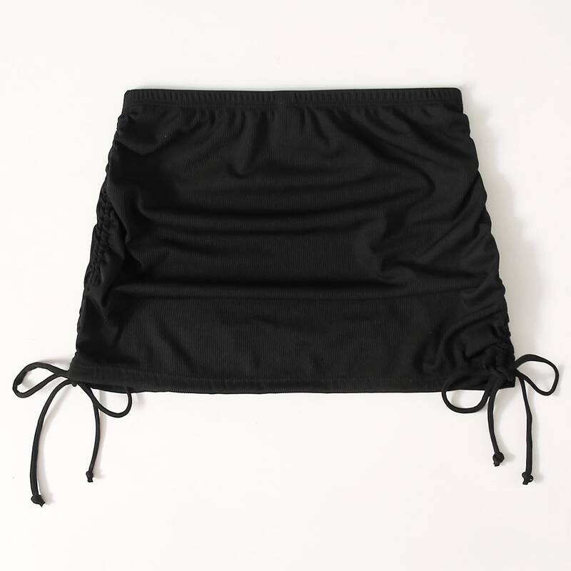 

Ribbed Drawstring Side Bikini Skirt, Black