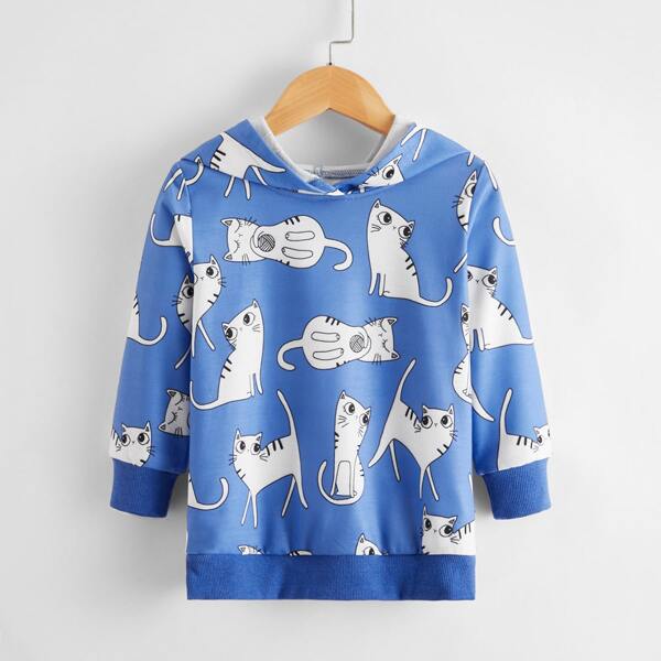 

Toddler Girls Cartoon Graphic Hoodie, Blue and white