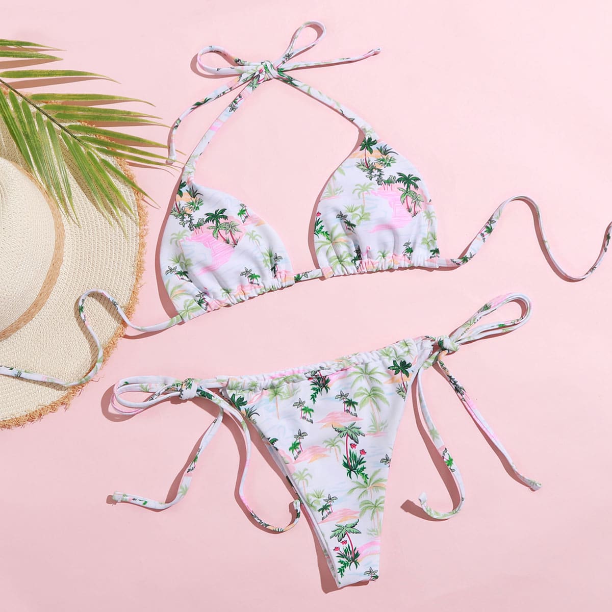 

Tropical Triangle Thong Bikini Swimsuit, Multicolor