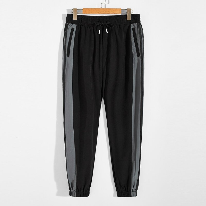 

Guys Color-block Drawstring Waist Sport Pants, Black