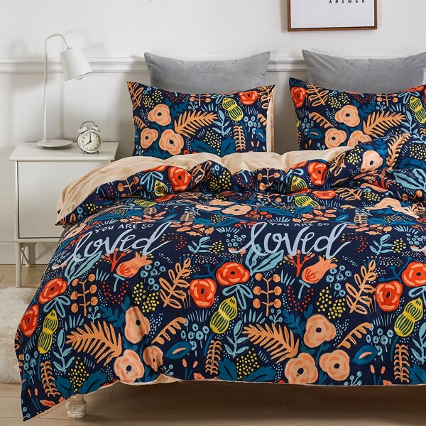 

Flower Print Bedding Set Without Filler, Multicolor