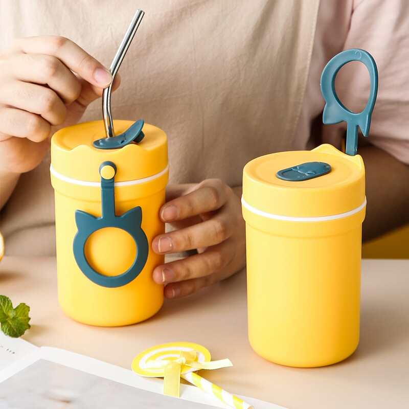 

1pc Portable Water Bottle With 1pc Straw, Yellow