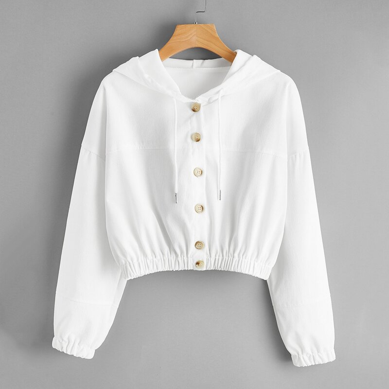 

Corduroy Button Front Hooded Jacket, White
