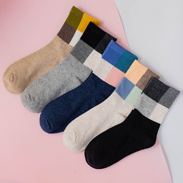 

5pairs Color Block Socks, Multicolor