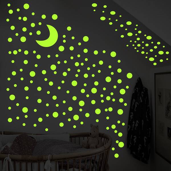 

1set Luminous Moon Wall Sticker, Lime green