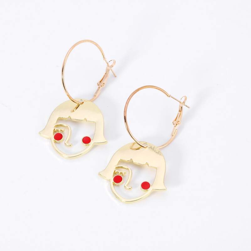 

Abstract Face Drop Earrings, Gold