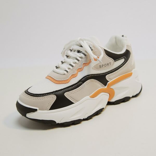 

Lace-up Front Wide Fit Chunky Sneakers, Beige