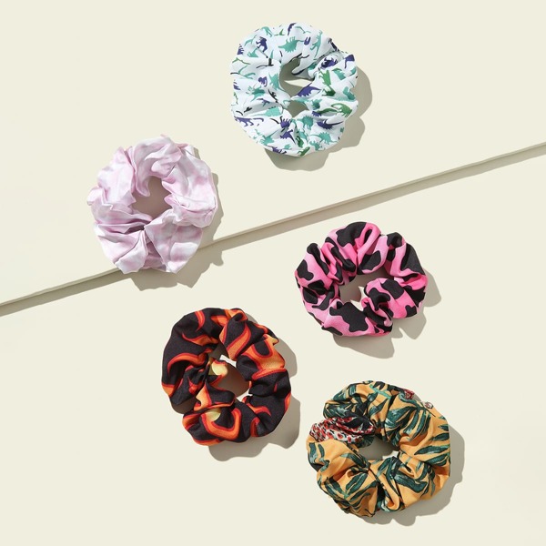 

5pcs Dinosaur Pattern Scrunchie, Multicolor