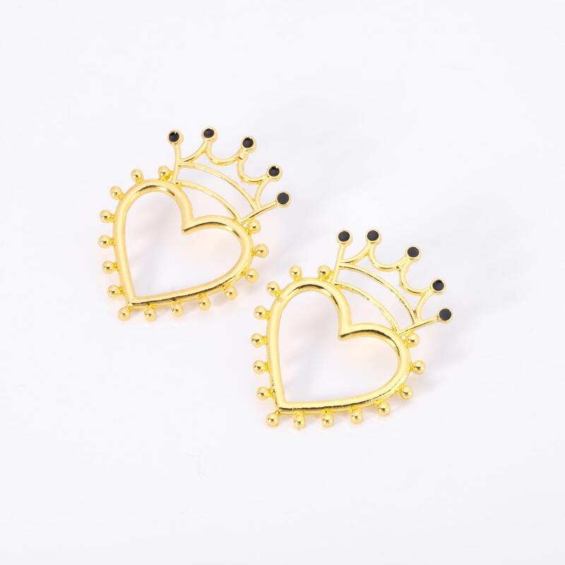 

Crown & Heart Drop Earrings, Gold