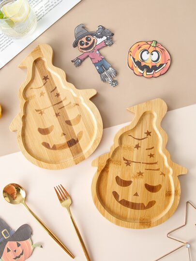 Деревянная тарелка на Хэллоуин 1шт