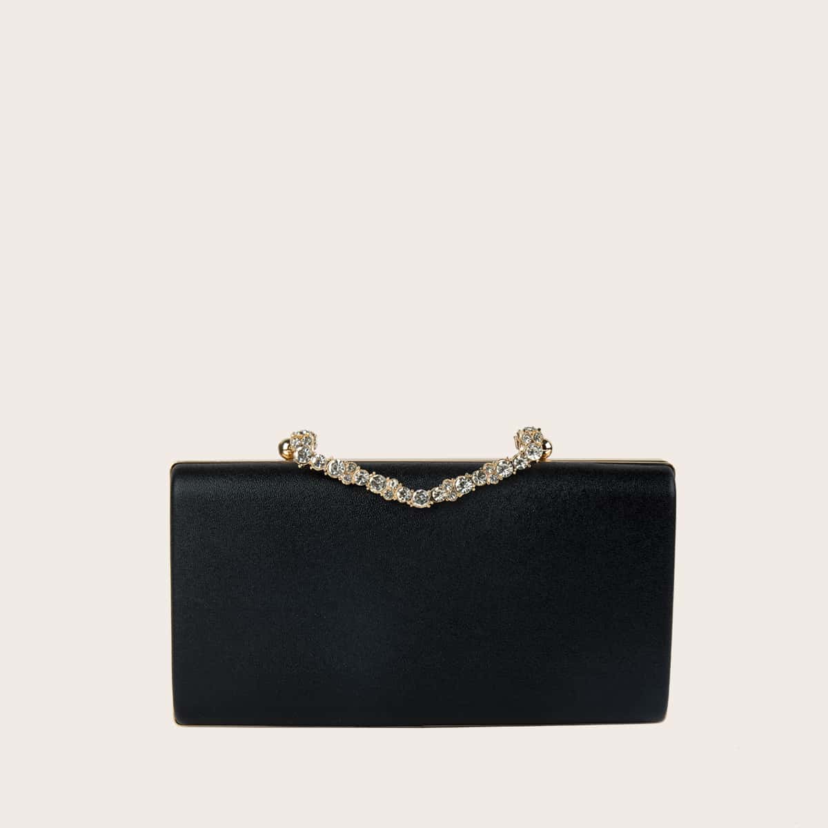 

Rhinestone Decor Chain Clutch Bag, Black