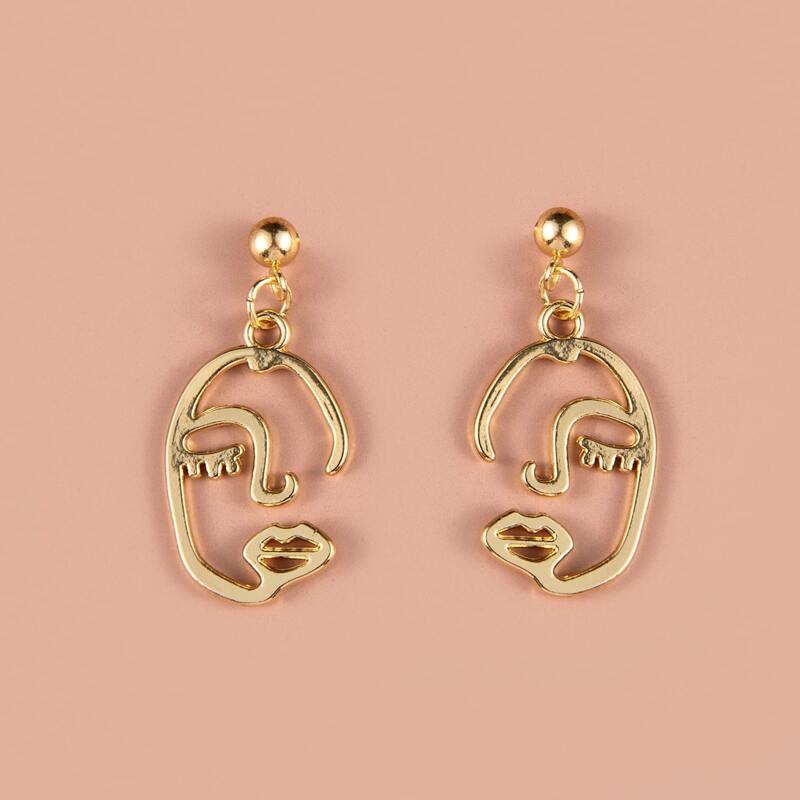 

Abstract Face Drop Earrings, Gold
