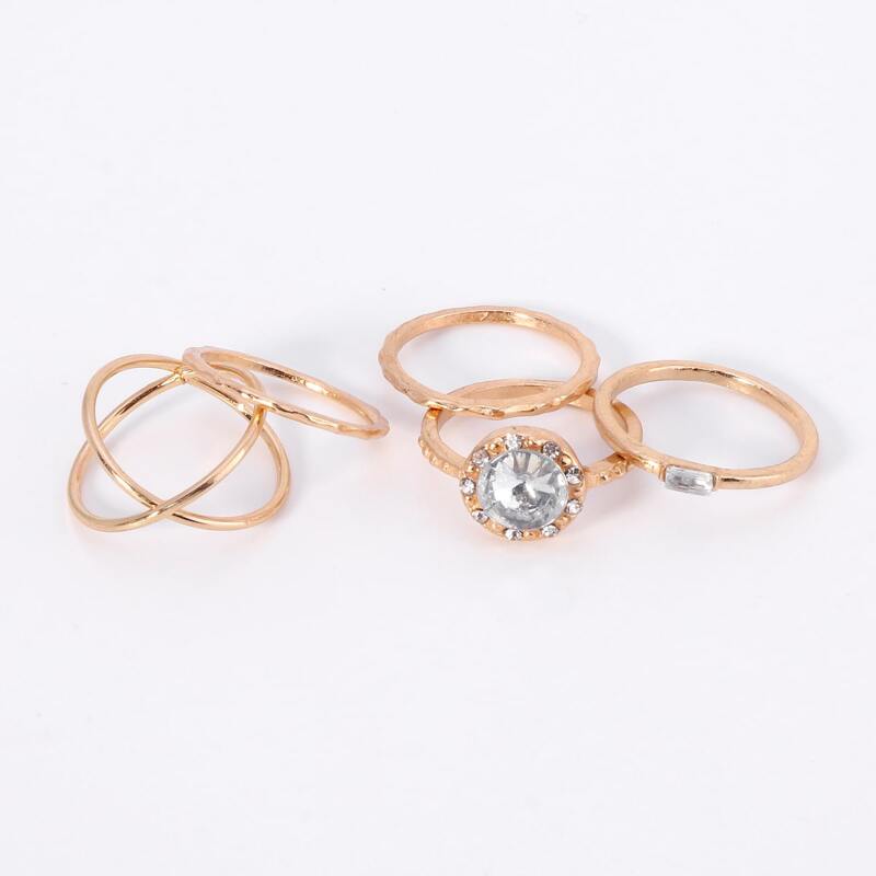 

5pcs Rhinestone Ring, Gold