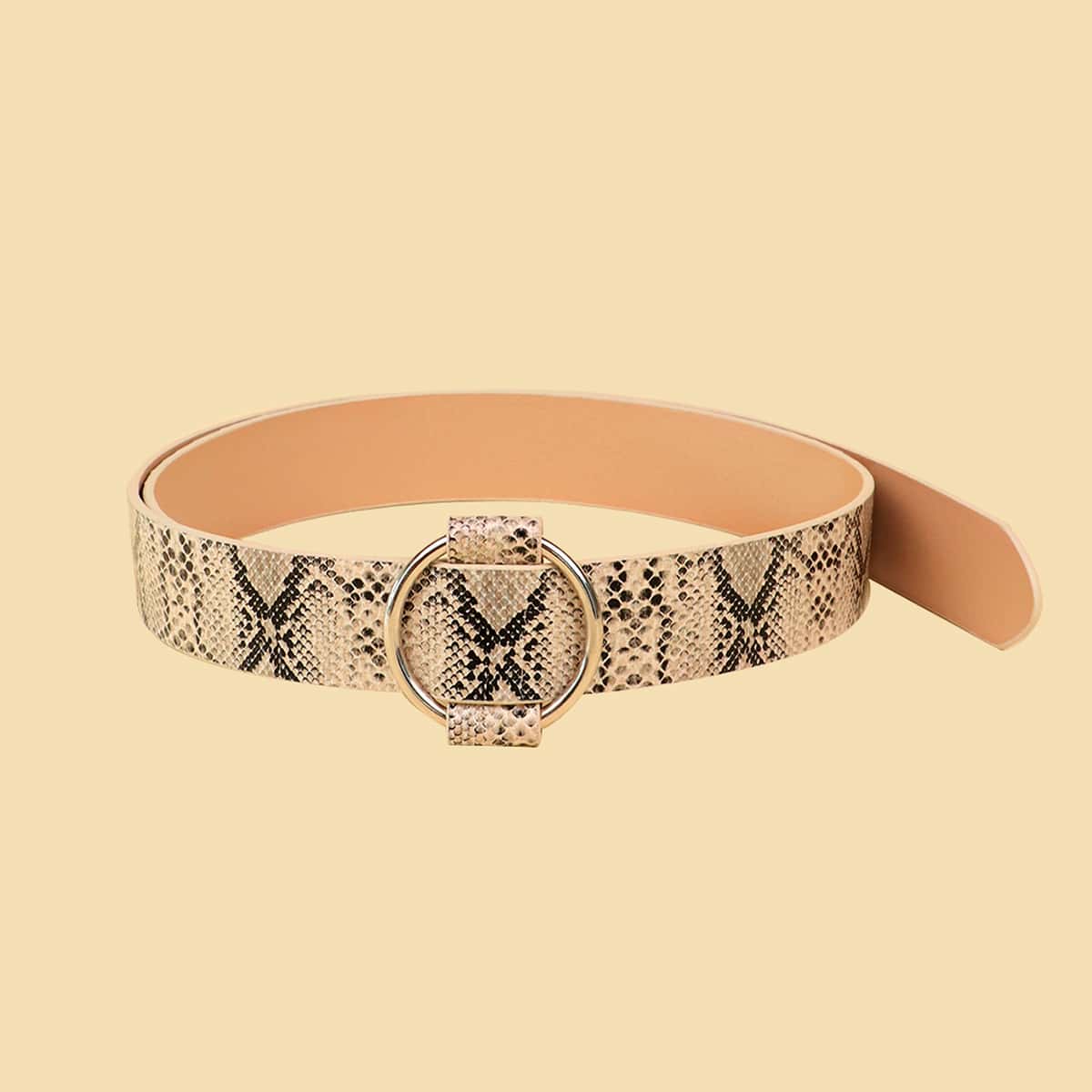 

Snakeskin Print Buckle Belt, Multicolor