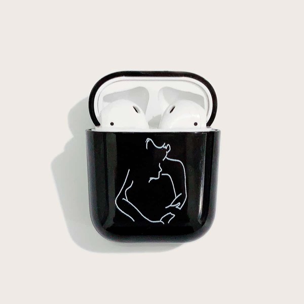 

1pc Line Drawing Pattern AirPods Case, Black