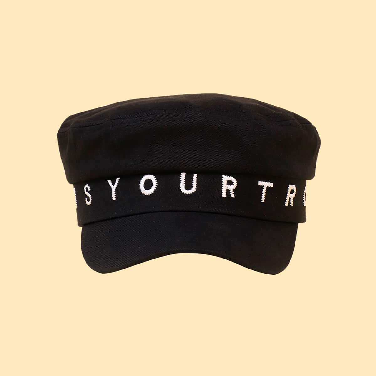 

Letter Embroidery Baker Boy Cap, Black