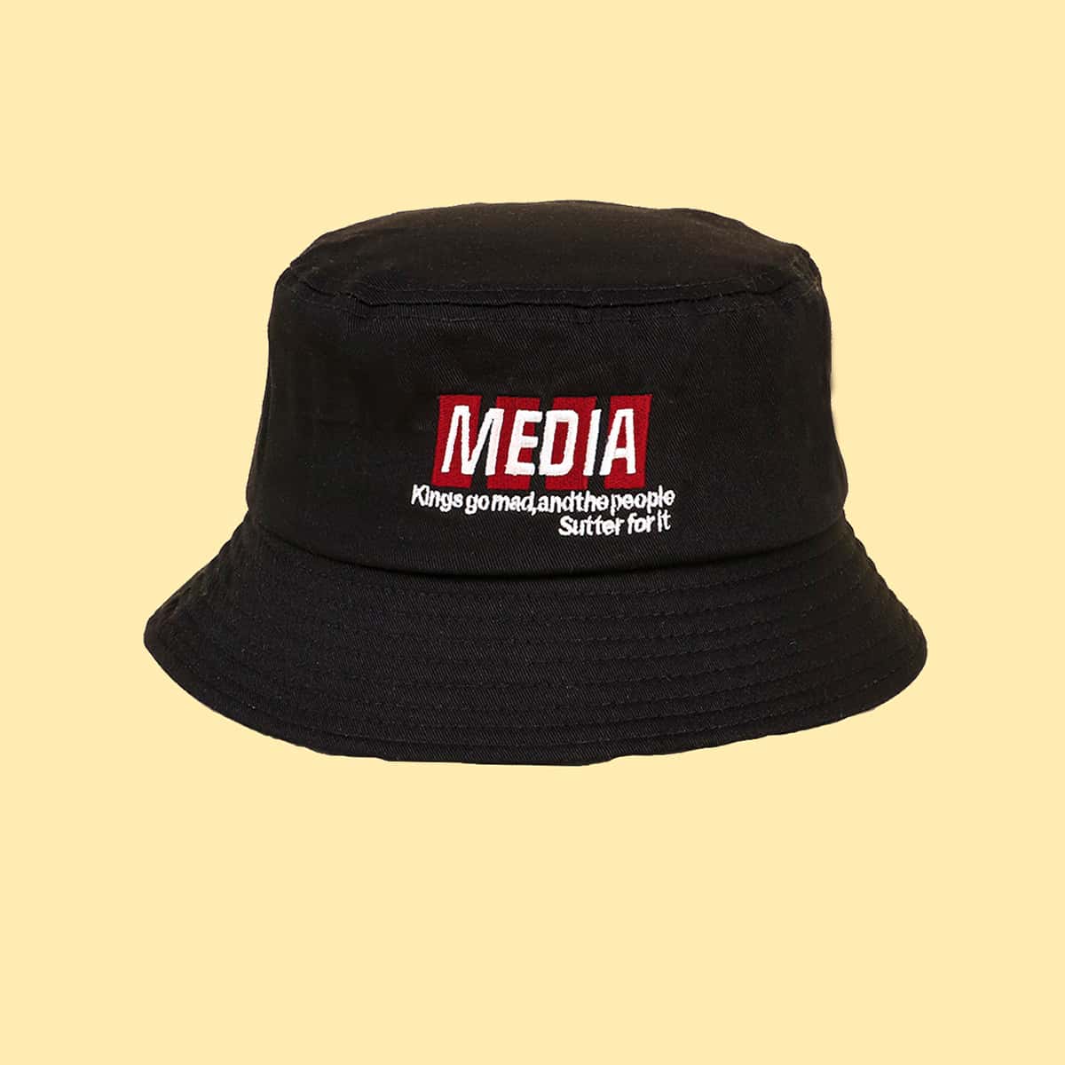 

Slogan Embroidery Bucket Hat, Black