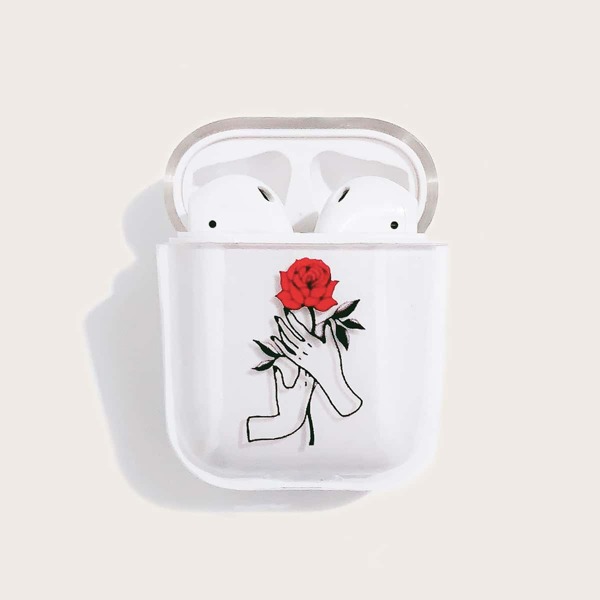 

1pc Flower Print AirPods Case, Clear