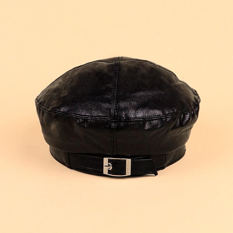 

Buckle Decor PU Beret, Black