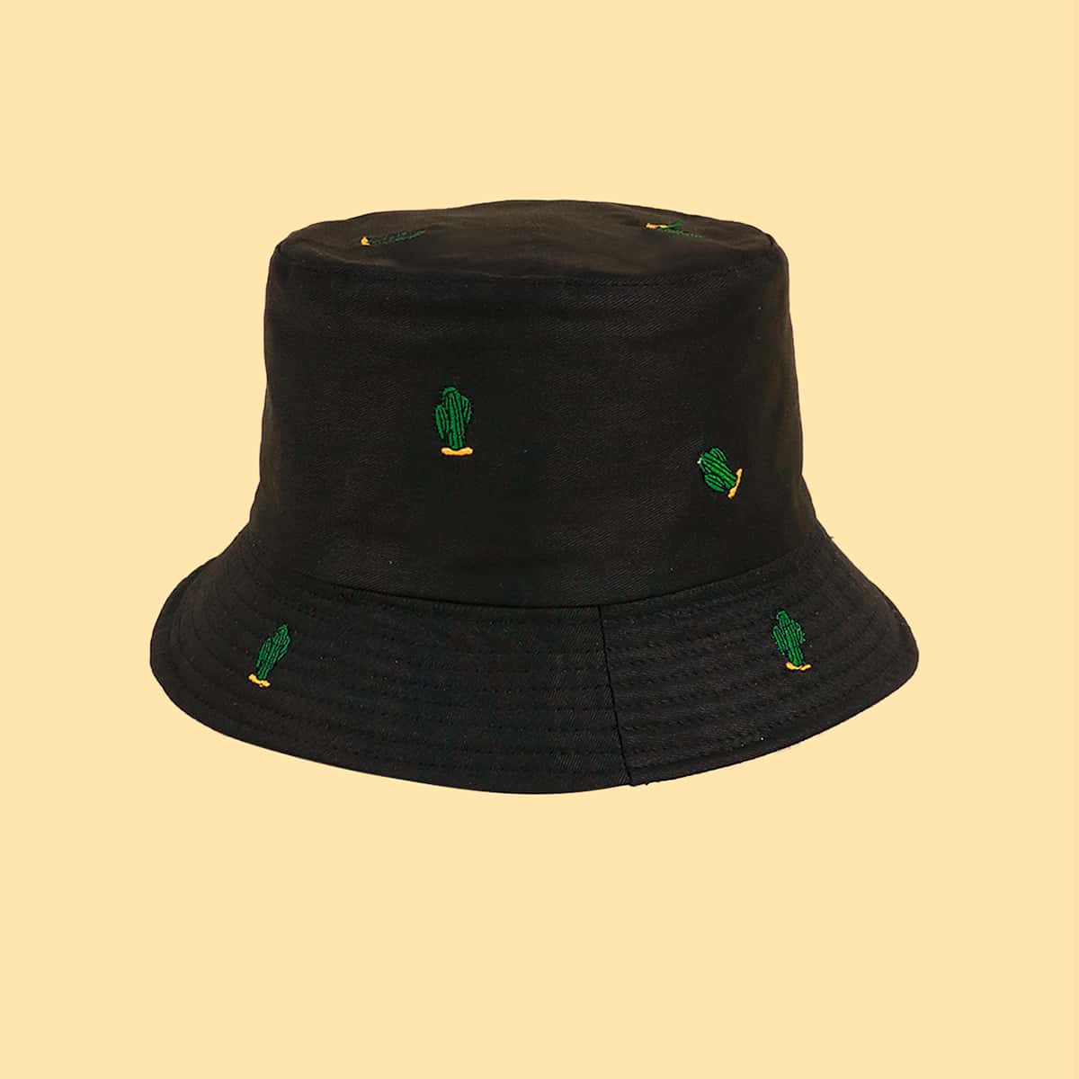 

Cactus Embroidery Reversible Bucket Hat, Black