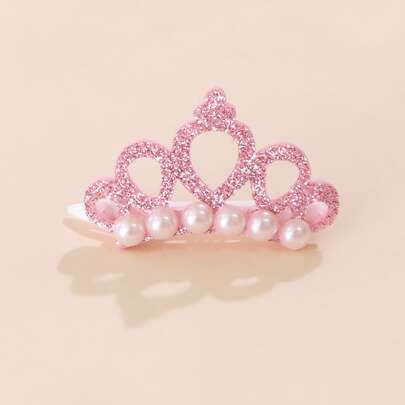 PETSIN 1pc Faux Pearl Decor Glitter Crown Dog Hair Clip