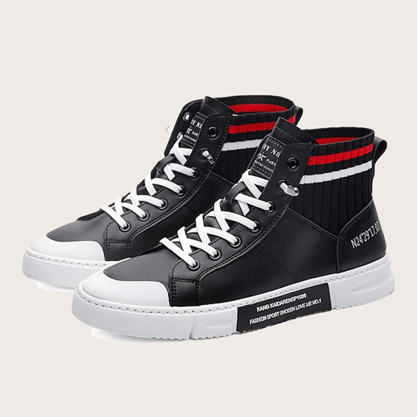 

Men Lace-up Front High Top Sneakers, Black