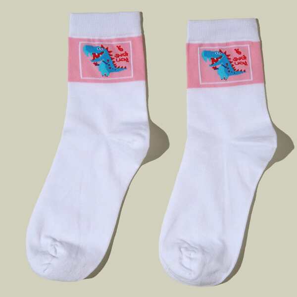 

Cartoon Graphic Socks, White