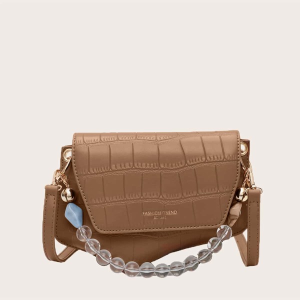 

Crocodile Flap Satchel Bag, Brown