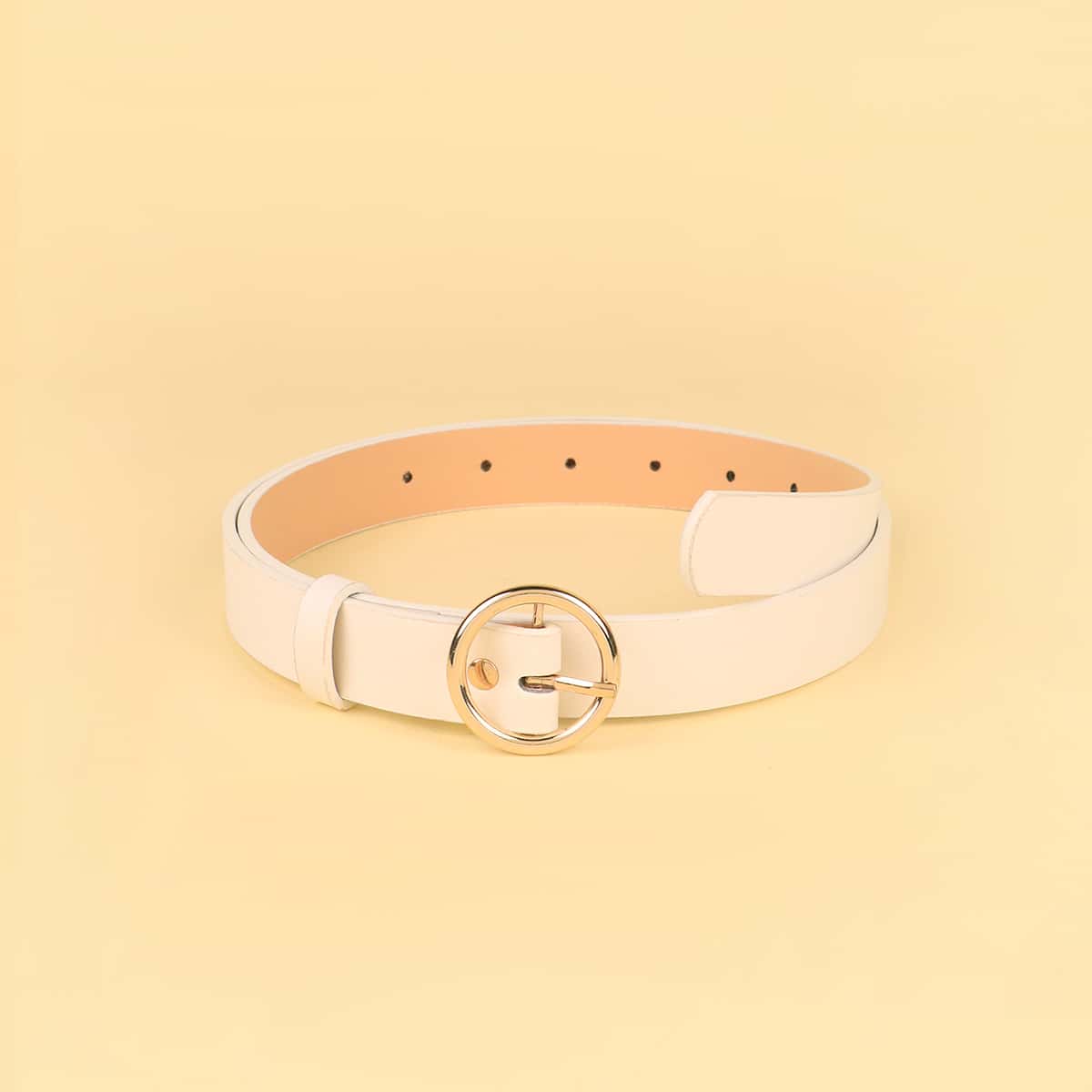 

Metal Round Buckle Belt, Beige