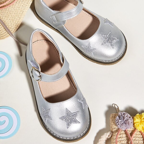 

Toddler Girls Star Graphic Glitter Flats, Silver