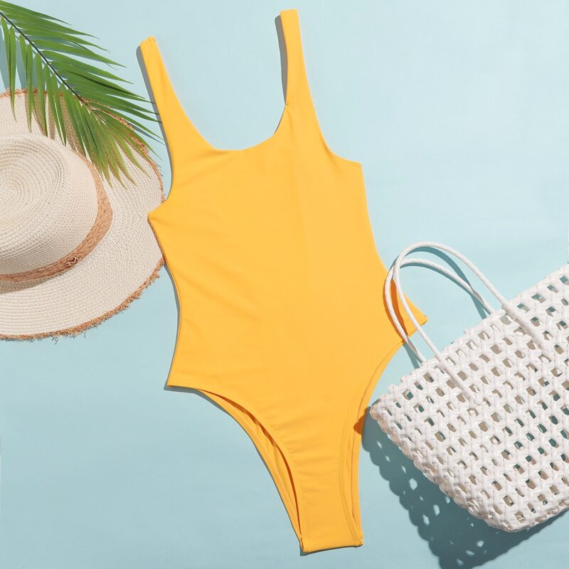 

Cut-out Back Tank One Piece Swimsuit, Yellow