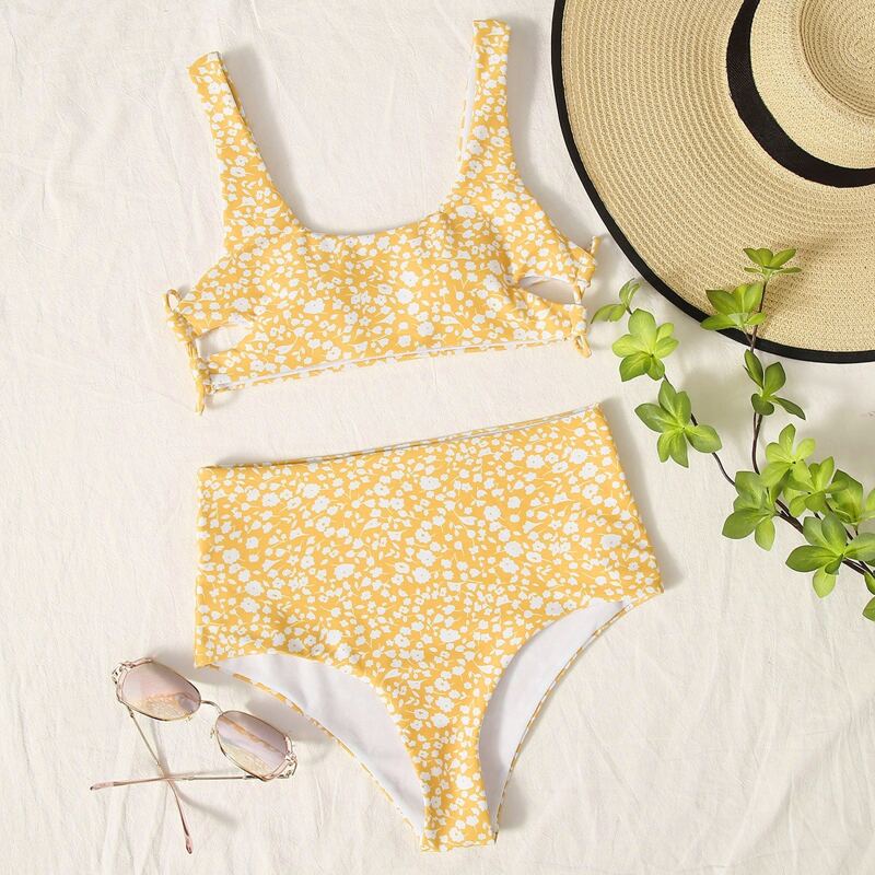 

Ditsy Floral High Waist Bikini Swimsuit, Yellow