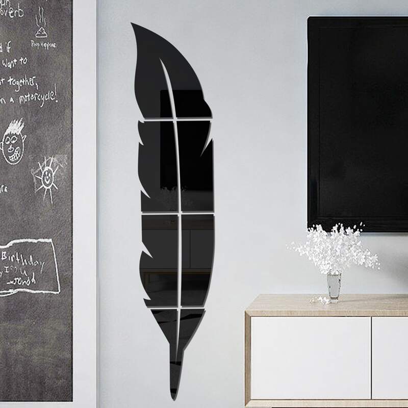 

1set Feather Mirror Surface Wall Sticker, Black