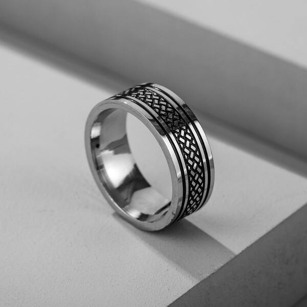 

Men Geometric Design Ring, Silver