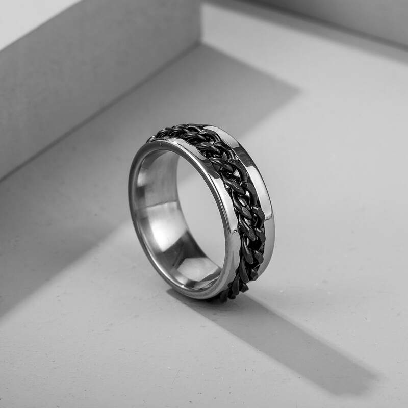 

Guys Chain Decor Ring, Black