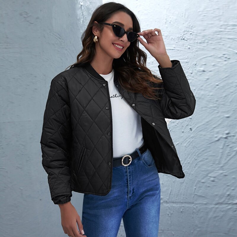 

Button Pockets Padded Jackets, Black