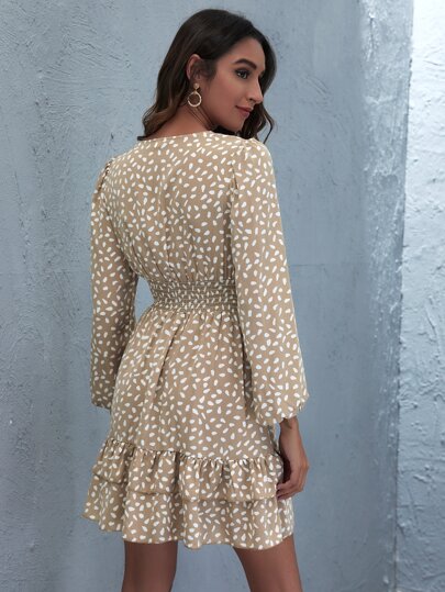 Speckled Print Ruffled Mini Dress