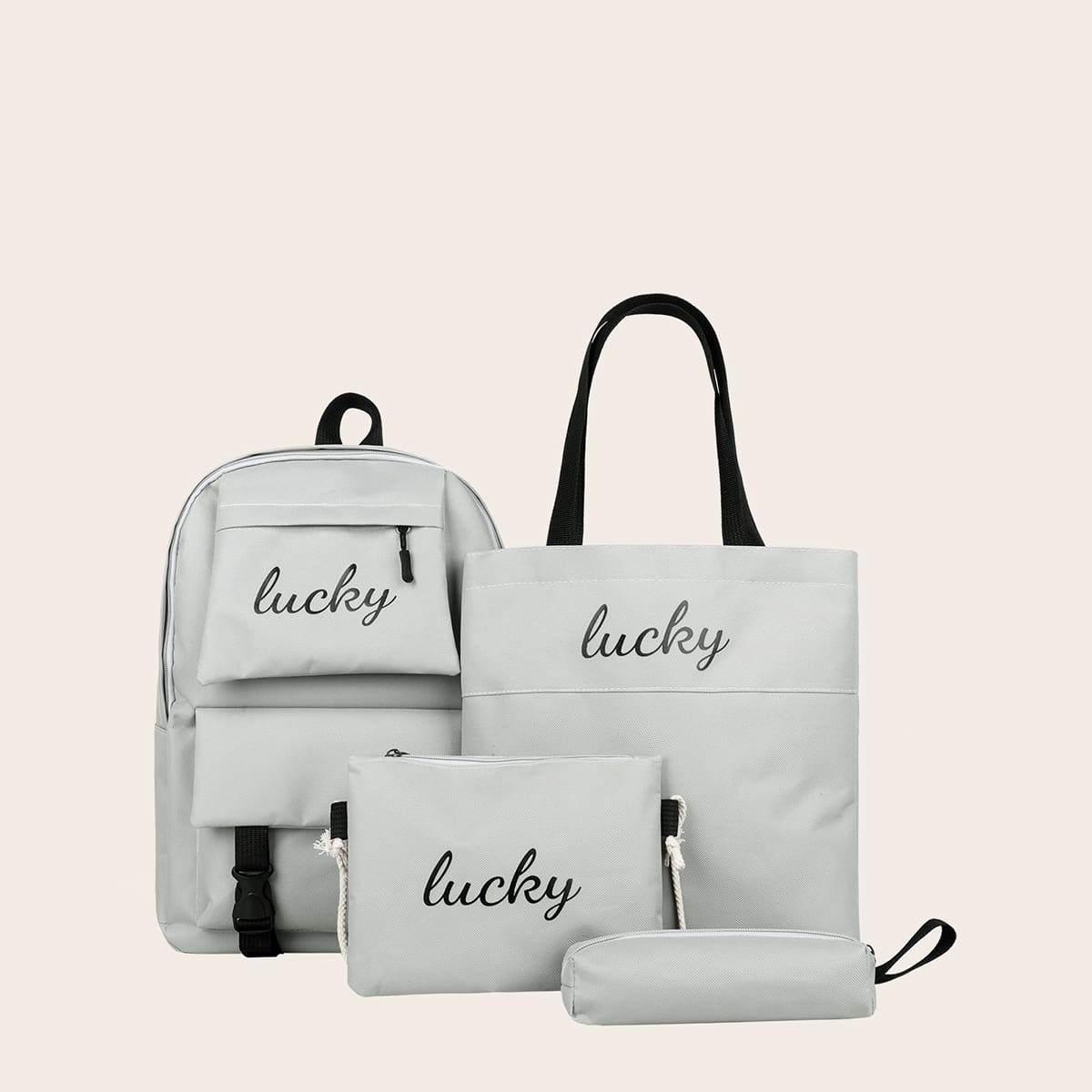 

4pcs Letter Graphic Backpack Set, Grey