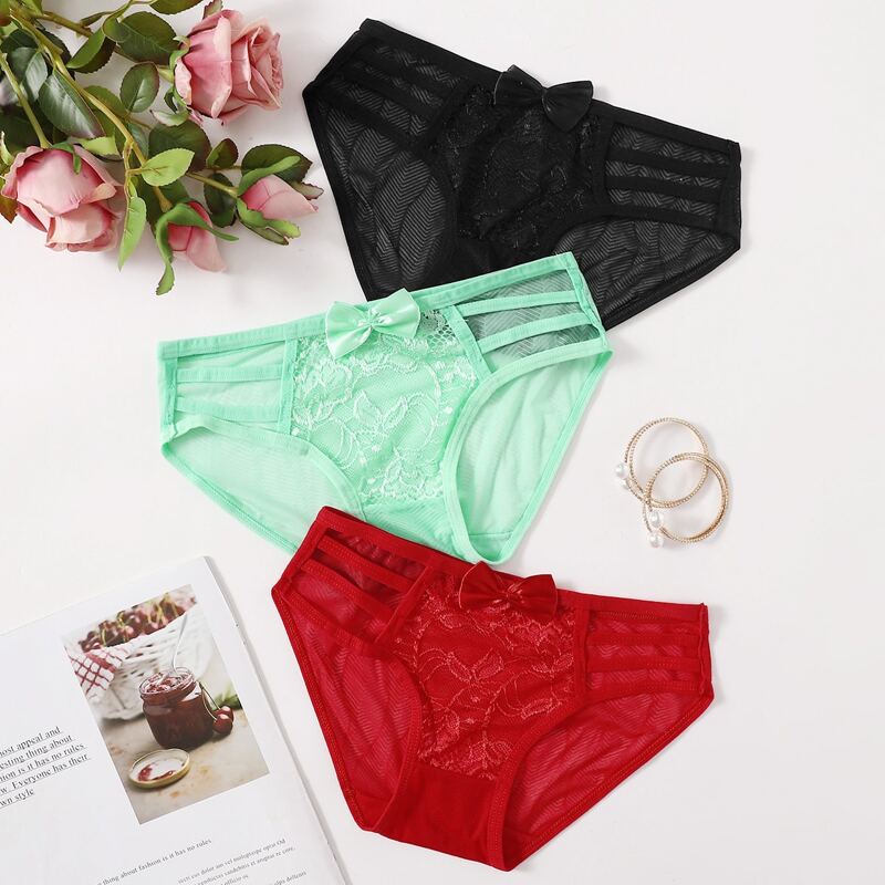 

3pack Floral Lace Cut-out Panty Set, Multicolor