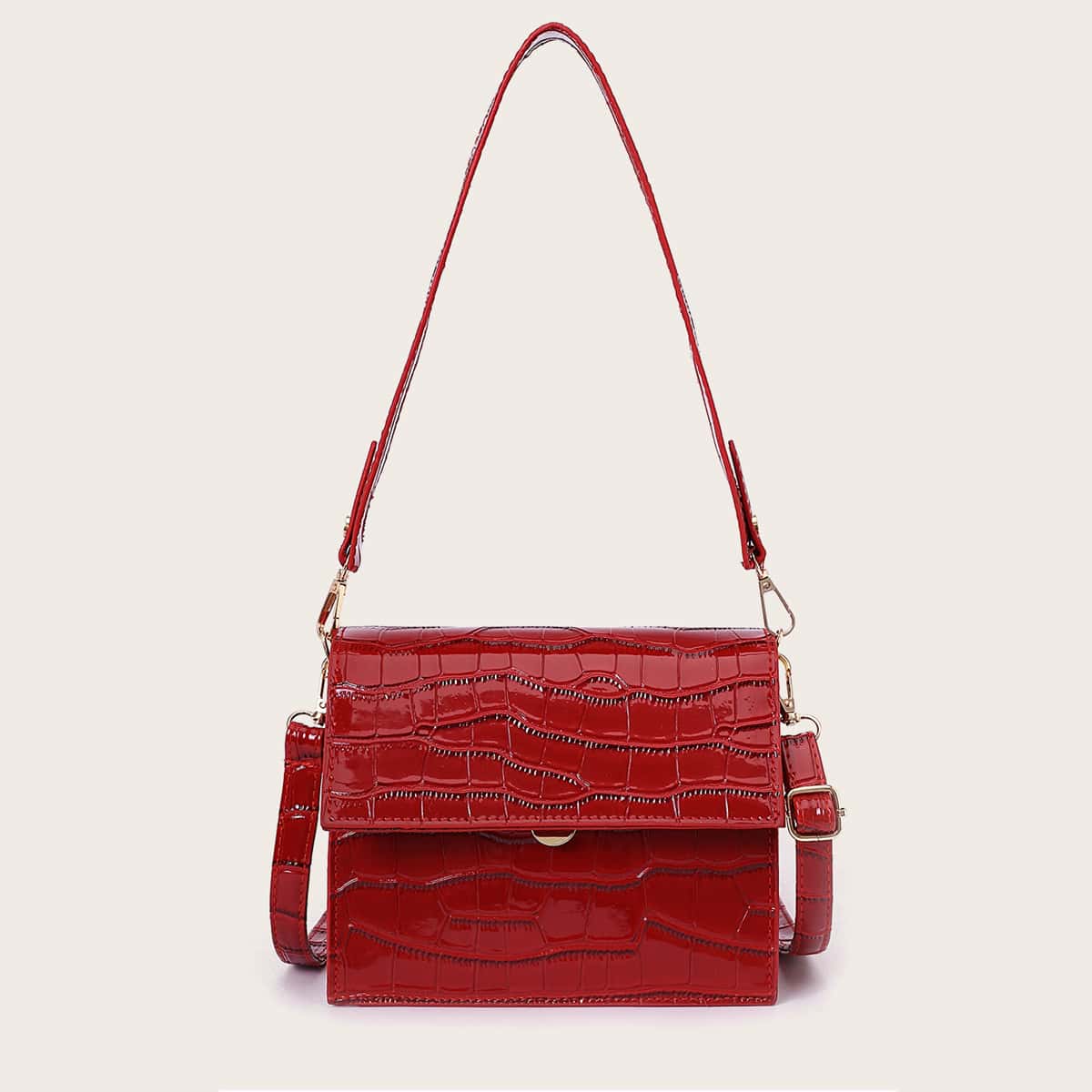 

Crocodile Flap Crossbody Bag, Burgundy