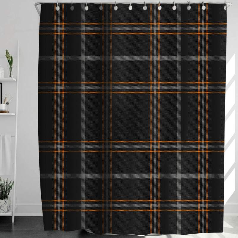 

Plaid Pattern Shower Curtain With 12hooks, Multicolor