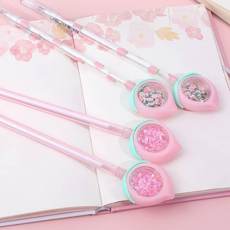 

4pcs Sequin Peach Gel Pen, Black